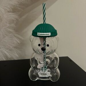 Starbucks Clear Green Hat Bear Cup